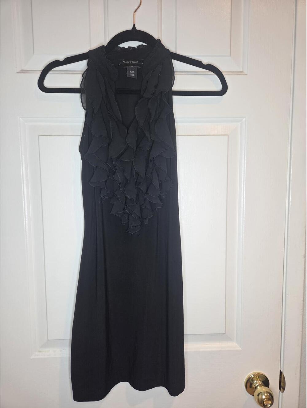 White House Black Market Black Sleeveless Ruffle Neck Knit mini dress XXS - Picture 3 of 11